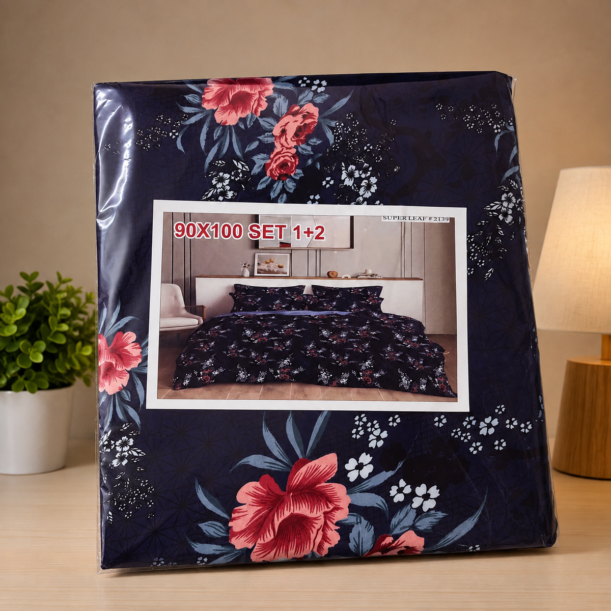 Navy Blue Rose Floral Double Bedsheet (90×100 inches)