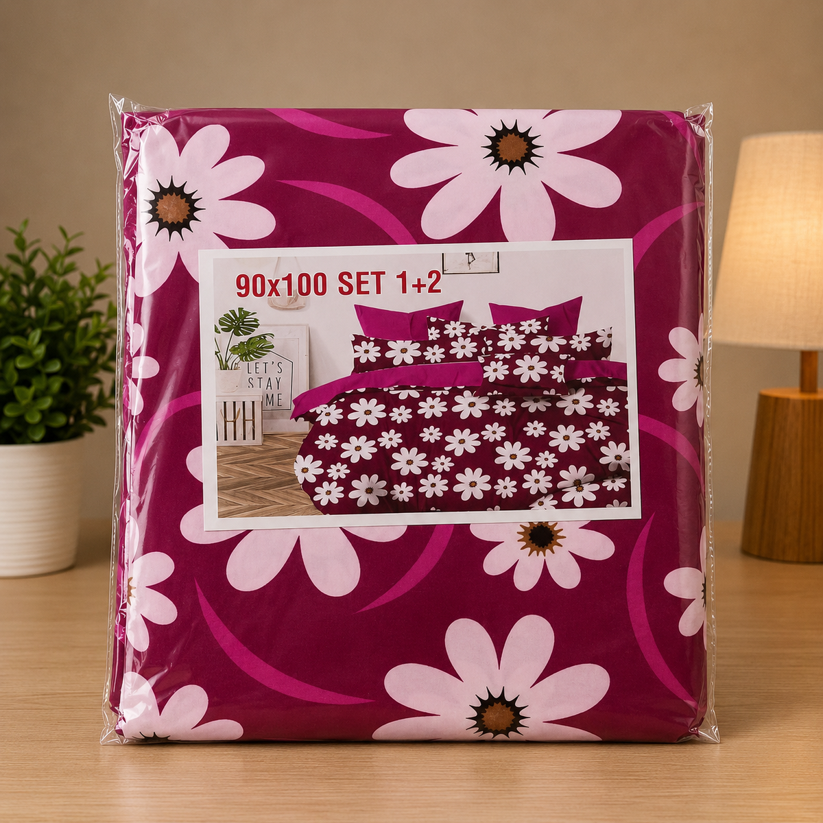 Magenta Floral Double Bedsheet (90×100 inches)
