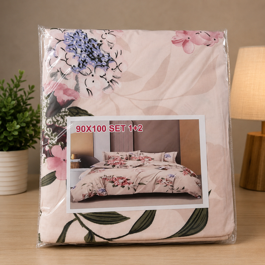 Blush Pink Floral Double Bedsheet Set (90×100 inches)