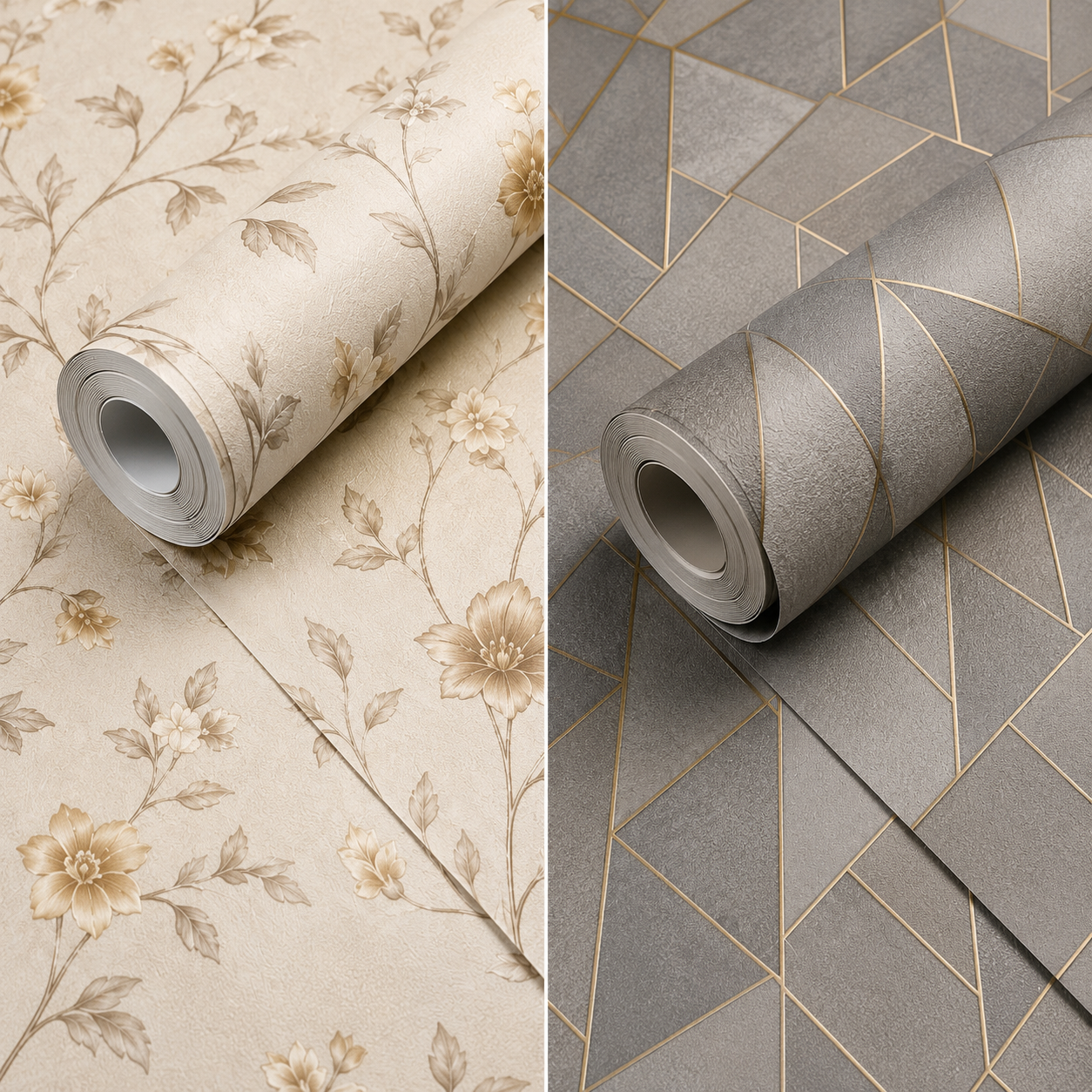 Textured Vinyl Wallpapers (Classic Vintage Floral & Modern Geometric Art Deco)